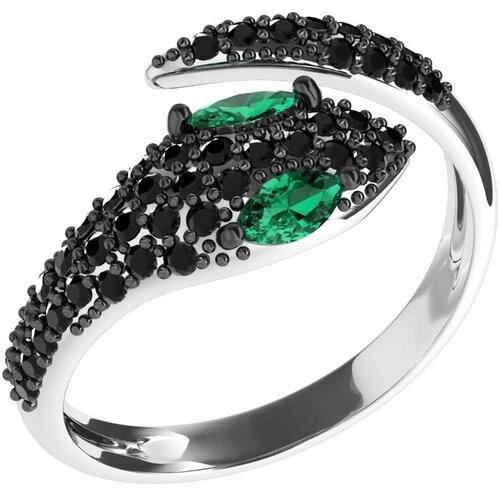 Кольцо Яхонт, серебро, 925 проба, фианит, размер 17.5, зеленый, черный