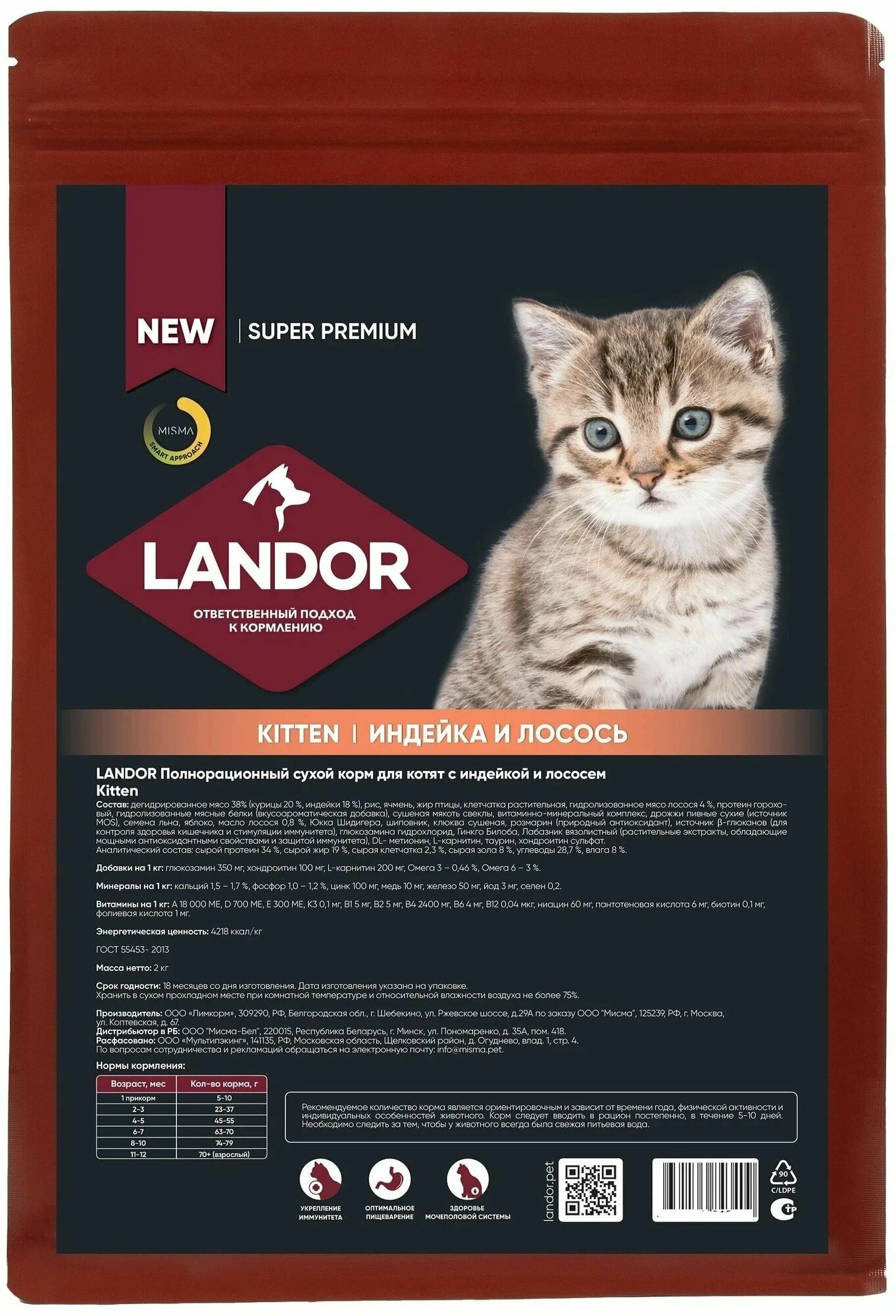 Корм сухой для кошек Landor Kitten c индейкой и лососем для котят, 0,4 кг