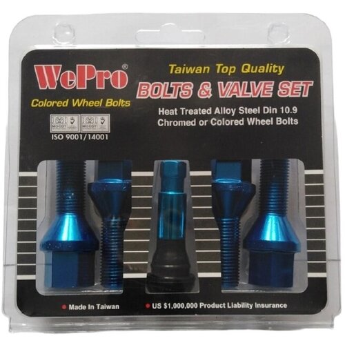 Набор болтов колесных 12x1.25 (4шт.+вентиль) синий BLUE WePro Тайвань