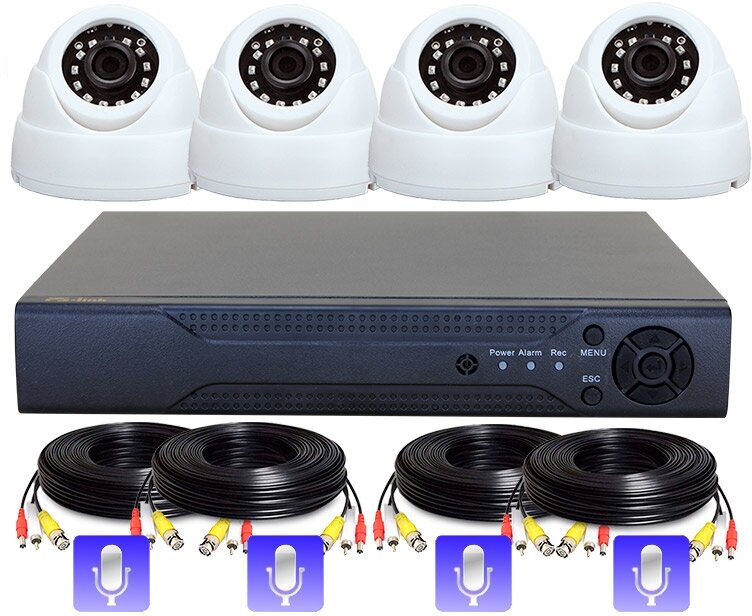Комплект видеонаблюдения AHD PS-link KIT-A204HDM 4 камеры с микрофоном 2Мп