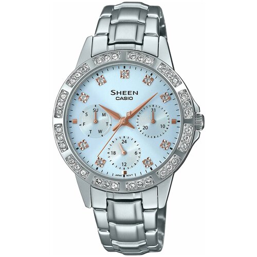 Наручные часы CASIO Sheen SHE-3517D-2A, серебряный, голубой наручные часы casio sheen she 3517pgl 9auef бежевый