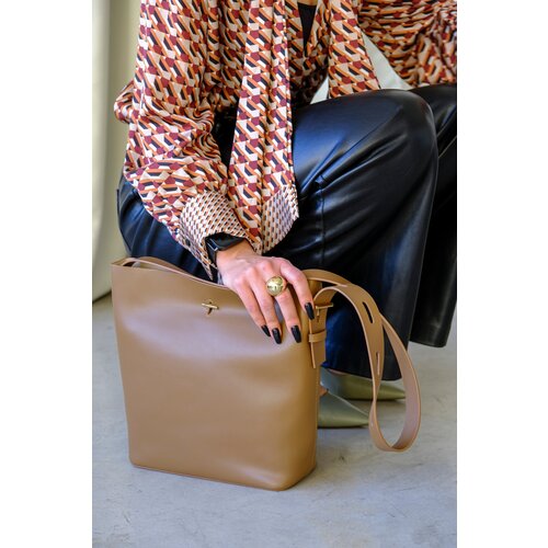 фото Сумка торба first fabric, натуральная кожа, вмещает а4, коричневый