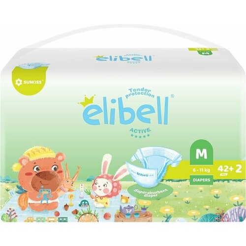 Подгузники детские ELIBELL Active M 6-11кг, 44шт