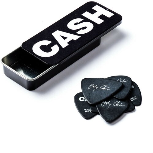 Сувенирный набор медиаторов в пенале, жесткие, 6 шт. Dunlop Johnny Cash Bold JCPT04H Pick Tin