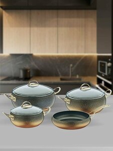 Набор посуды с антипригарным покрытием из 7 предметов. Цвет: черно-золотой. O.M.S. Collection.