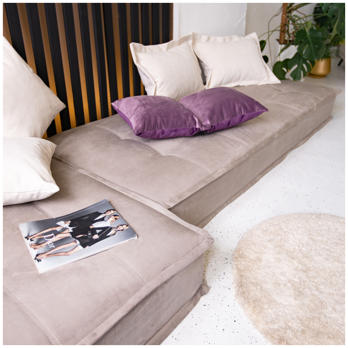 Бескаркасный диван кровать трансформер MIELLA Lora Short, серо-бежевый - фотография № 6