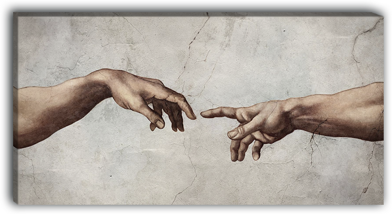 Картина для интерьера "Сотворение Адама. Фрагмент" художник Микеланджело Буонарроти (58х30 см / на подрамнике)