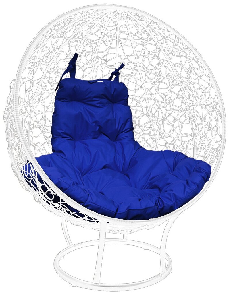 Кресло m-group круг на подставке ротанг белое, синяя подушка - фотография № 17
