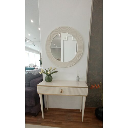 Туалетный столик и круглое зеркало Rimini Solo Д 77 см, слоновая кость + золото