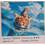 Картина по номерам на подрамнике 50х65 см, Плавающие тигр и кошка - изображение