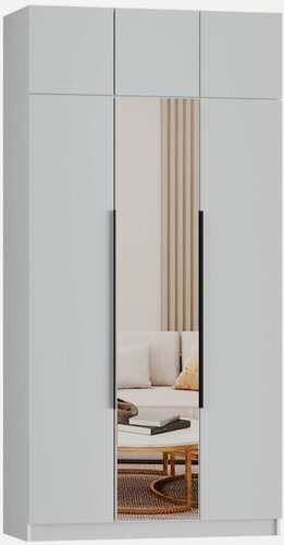 Изображение товара Шкаф для одежды, распашной Эрик 3, Легкомаркет, 130х55х240, белый, платье/белье/платье, с зеркалом