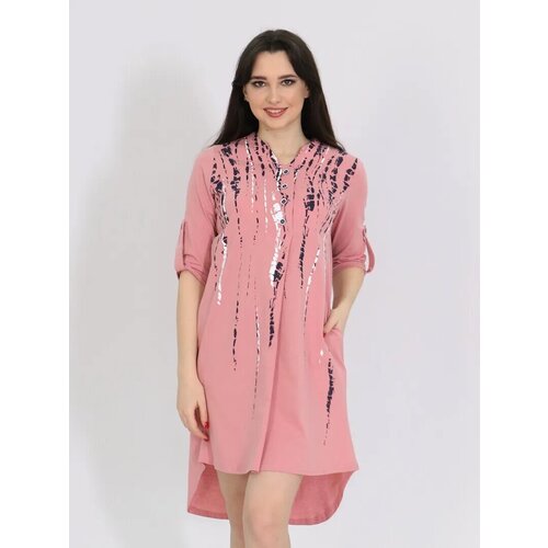 Платье-рубашка Style Margo, хлопок, повседневное, трапециевидный силуэт, мини, карманы, размер 46, розовый