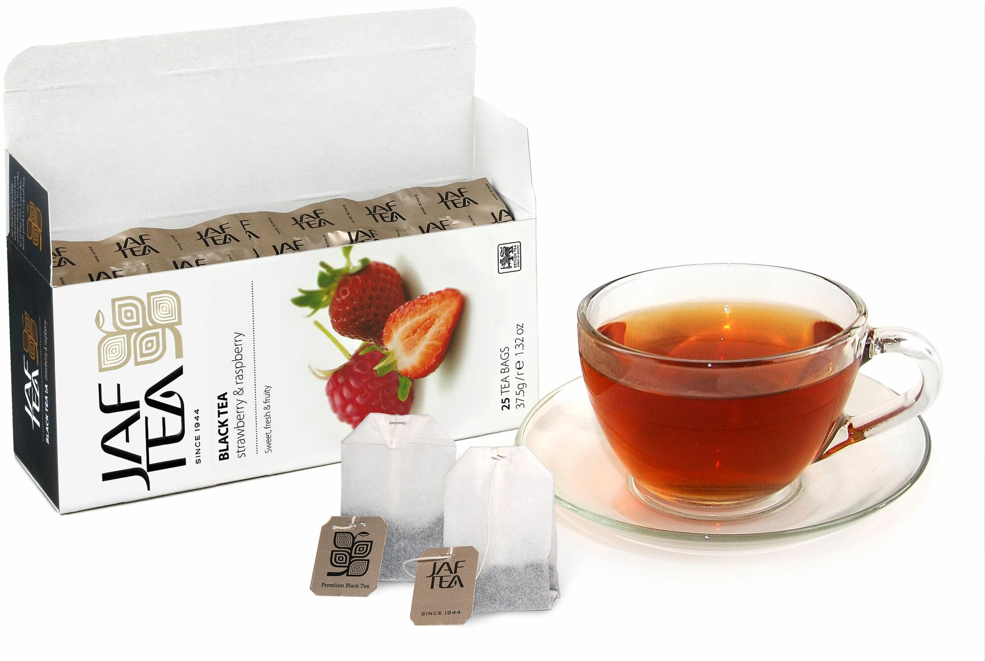 Чай чёрный JAF TEA Strawberry & Raspberry с ароматом клубники и малины, 25 пак.