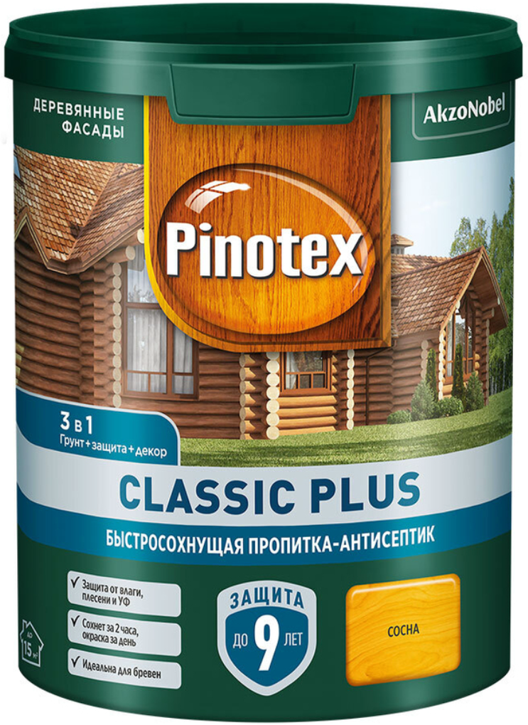 Пропитка Pinotex Classic Plus полуматовая сосна 0.9 л - фото №3