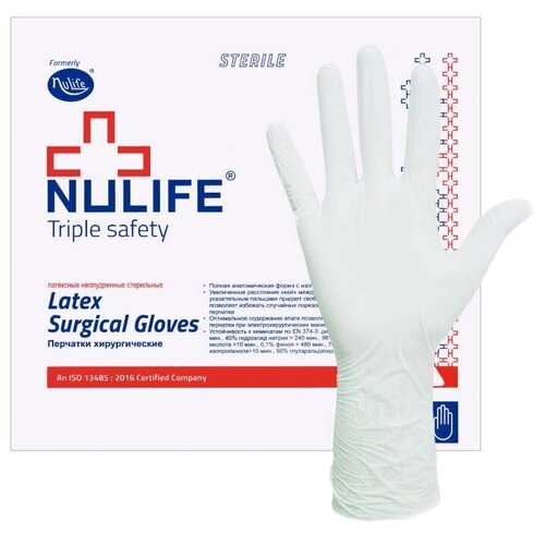 Перчатки хирургические латексные Nulife стерильные неопудренные (9.0, 50 пар)