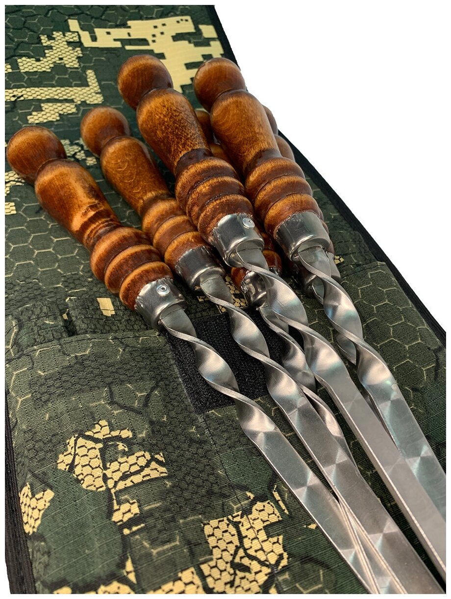 Набор шампуров с деревянной ручкой для шашлыка дачи сада похода кемпинга отдыха на природе, в чехле - фотография № 7