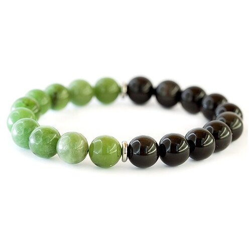 фото Мужской браслет из нефрита и обсидиана, артикул bdf121-2 планета драгоценностей