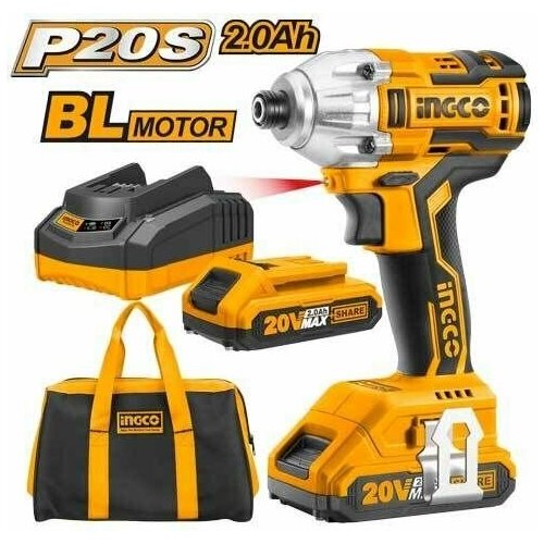 Шуруповерт INGCO CIRLI2002 импульсный бесщеточный Li-lon 200 В 2 АКБ 2 Ач 170Нм патрон 14 1635100₽