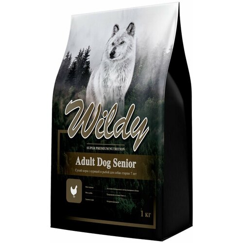 фото Сухой корм wildy adult dog senior с курицей и рыбой для собак старше 7 лет 1 кг