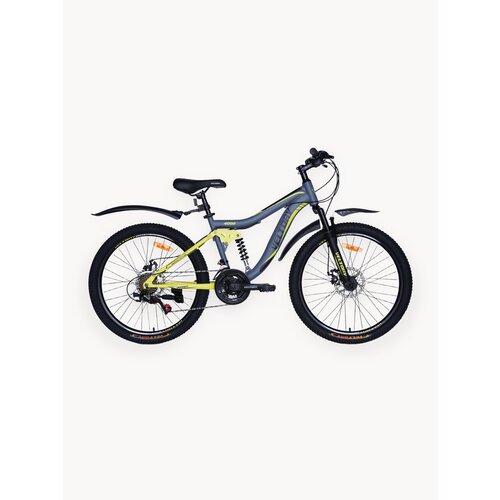 Велосипед двухподвес 4002, серый матовый с желтыми вставками, 24 колесо (от 130-150 см)