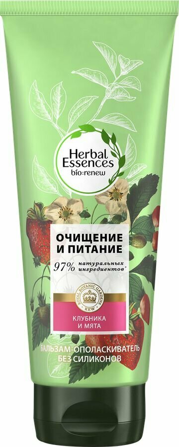 Бальзам-ополаскиватель для волос HERBAL ESSENCES Белая клубника и сладкая мята, 180мл