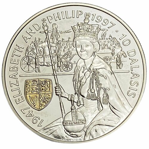 Гамбия 10 даласи 1997 г. (50 лет свадьбы Королевы Елизаветы II и Принца Филиппа) клуб нумизмат монета 10 квач малави 2006 года серебро елизавета ii