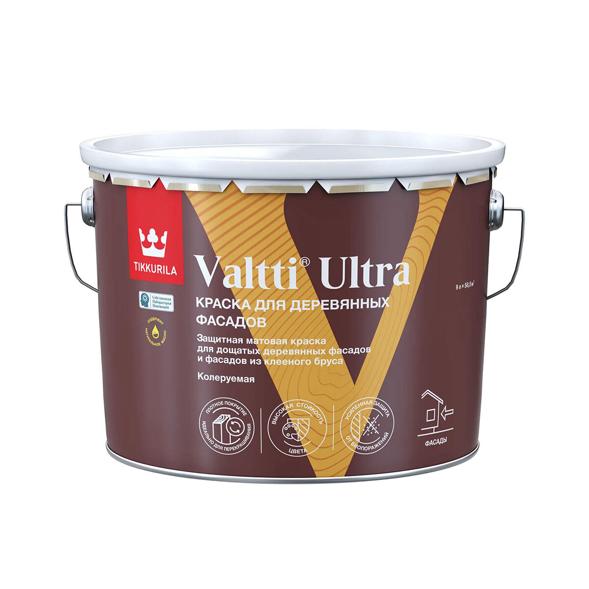 фото Краска для деревянных фасадов Tikkurila Valtti Ultra, матовая, база С, бесцветная, 9 л