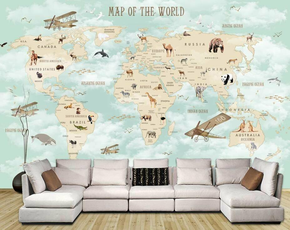 Фотообои Карта мира с животными и кораблями 260x428 (ВхШ), бесшовные, флизелиновые, MasterFresok арт 15-094