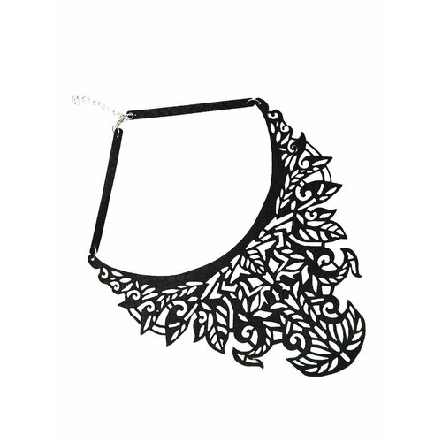 Колье КОЖАНЫЙ ЦВЕТОК, длина 27 см, черный