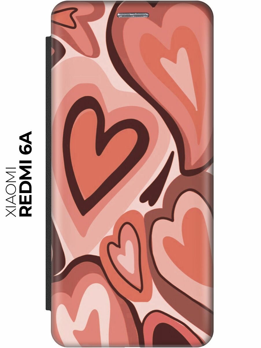 Чехол-книжка Нарисованные сердечки на Xiaomi Redmi 6A / Сяоми Редми 6А черный