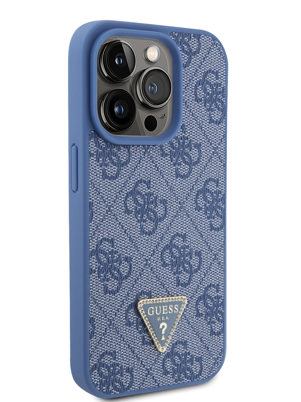 Guess для iPhone 15 Pro чехол PU 4G Triangle Diamond metal logo Hard Blue — фото 1