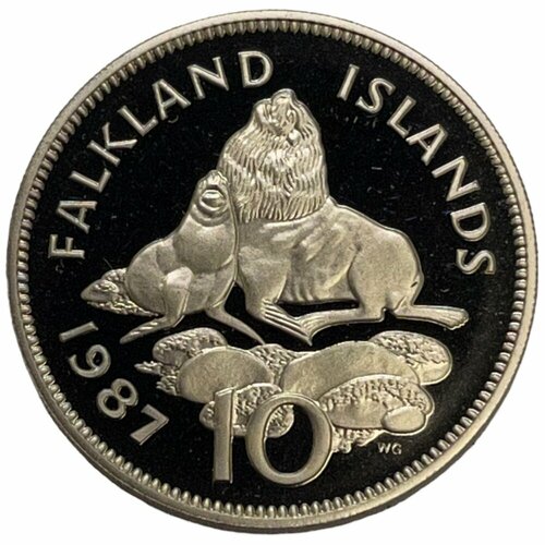 Фолклендские острова 10 пенсов 1987 г. (Proof) фолклендские острова 50 пенсов 1995 г рождение принцессы елизаветы в 1926 году proof