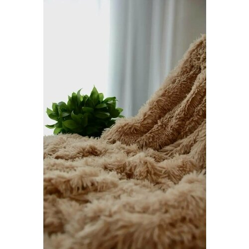 Мягкий, пушистый плед с длинным ворсом 220х240 см, бежевый