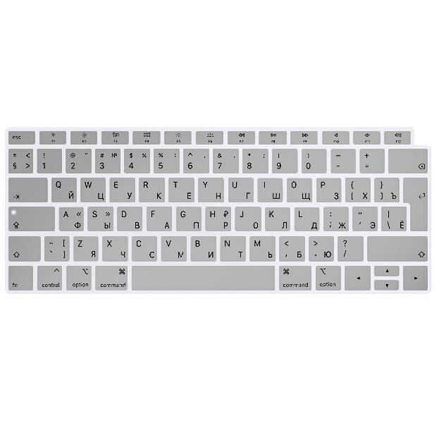 Серебристая силиконовая накладка на клавиатуру для Macbook Air 13 2018 – 2019 (Rus/Eu)