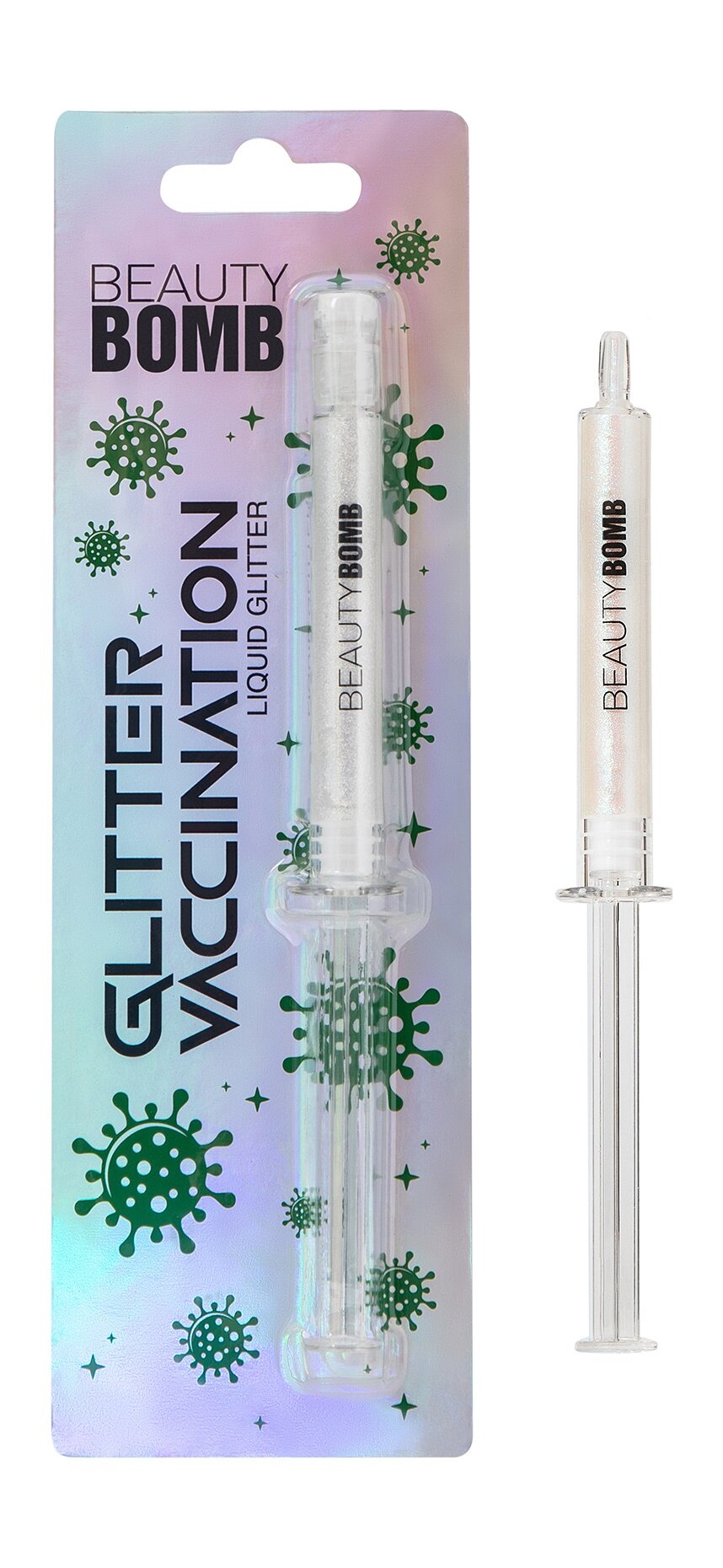 BEAUTY BOMB Глиттер жидкий для лица Glitter vaccination, 3,5 мл, 02 Прозрачный с голубым блеском