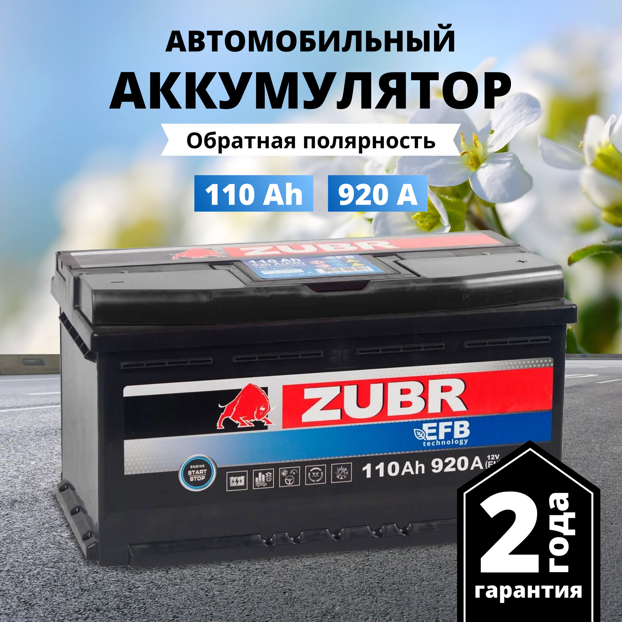 Аккумулятор автомобильный ZUBR EFB 110 Ah 920 A обратная полярность 353x175x190