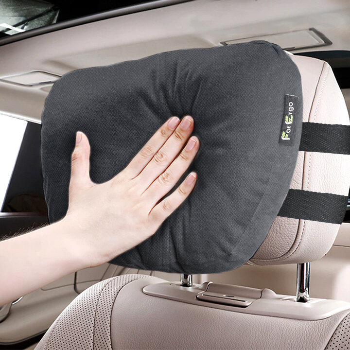Изображение Автомобильная подушка для шеи на подголовник для путешествий черная, подарок для автомобилиста, шейная подушка косточка