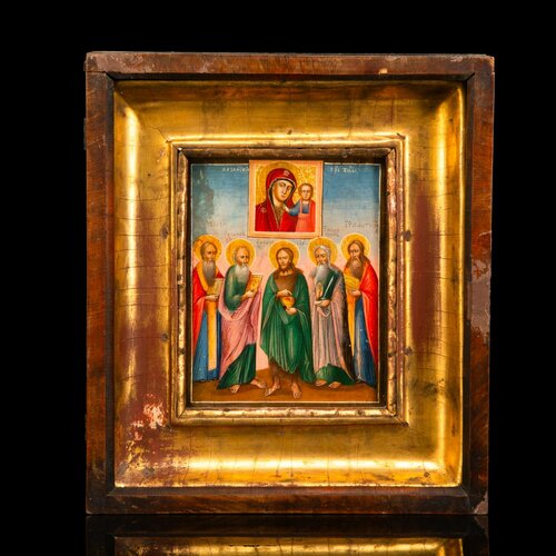 Икона в киоте Избранные святые с Казанской Богородицей (Св. Власий, Св. Иоанн