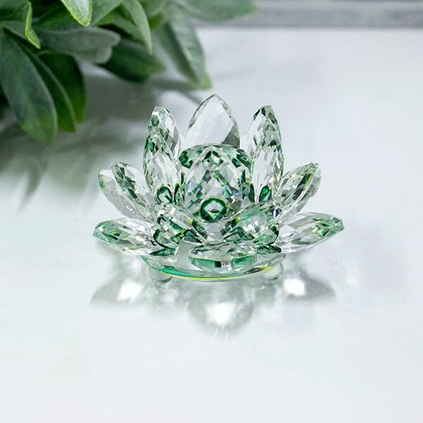 фото Лотос хрустальный 9 см малахитовый в подарочной коробе