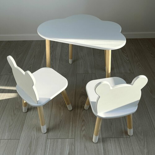 Детский стол облако белое и два стула мишка белый 4700₽