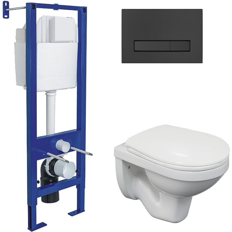 фото Комплект унитаза Berges Gamma с инсталляцией Atom Line 043335 с сиденьем Микролифт и Черной SoftTouch клавишей смыва