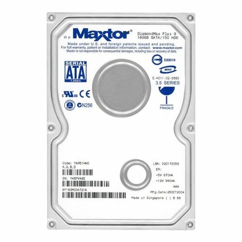 Жесткий диск Maxtor 6Y160M0 160Gb 7200 SATA 35 HDD 2705₽