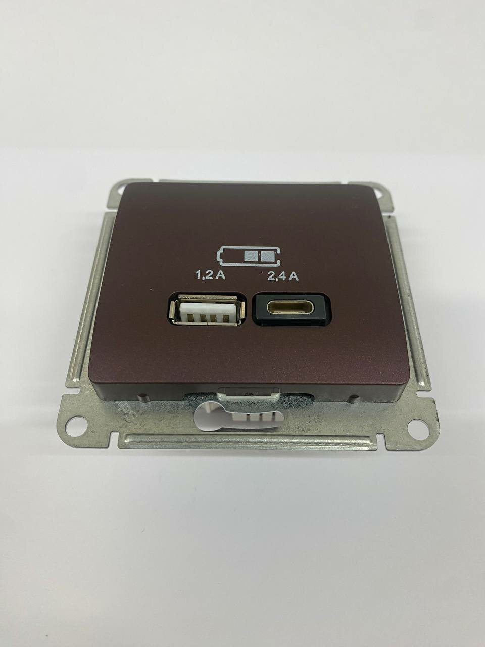 Розетка USB A+С 5В/2,4 А 2х5В/1,2А механизм Systeme Electric (Schneider Electric) Glossa, баклажановый - фото №2