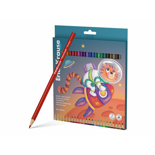 Цветные карандаши пластиковые ErichKrause Kids Space Animals трехгранные, грифель 3 мм, 24 цвета