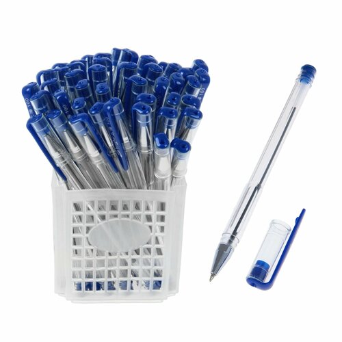 Ручка шариковая 05 мм стержень синий корпус прозрачный А-100 48шт 1017₽