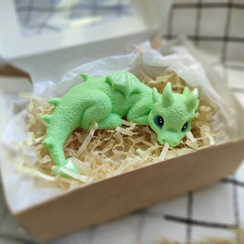 фигурное мыло дракон зеленый с золотом 90гр Сувенирное мыло ручной работы Дракон в коробке, подарок детям, коллегам, родственникам