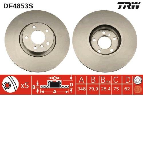 Диск тормозной передний BMW X5 E70, F15, X6 E71-72 DF4853S trw 1шт