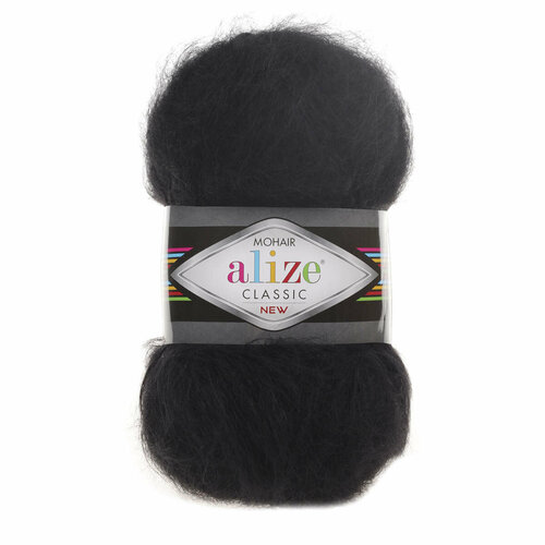 Пряжа Alize Пряжа ALIZE Mohair classic new 100гр. 200м (25% мохер, 24% шерсть, 51% акрил) (60 черный), 1 % шерсть, 25 % мохер, 70 % хлопок, 51 % акрил, 100 г, 200 м, 60 черный