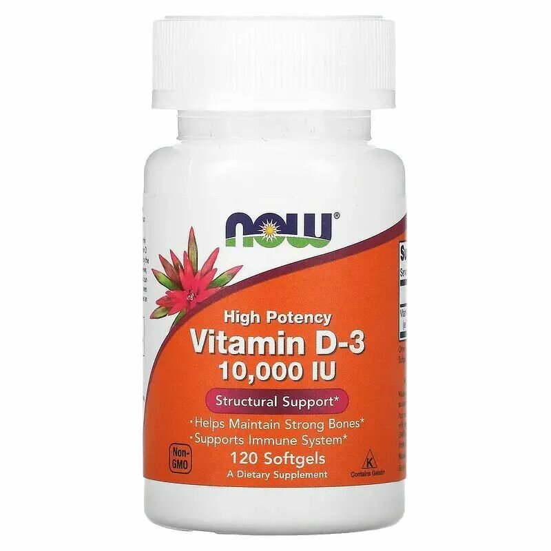Витамин Д3 10000 МЕ 120 softgels Now Vitamin D3 Для иммунитета Крепкие кости и зубы
