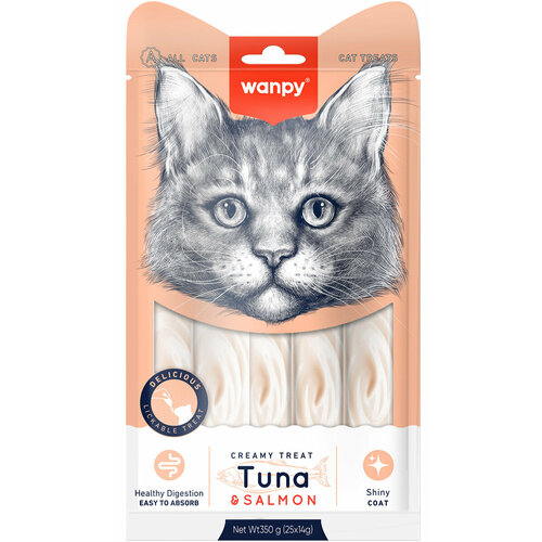 Лакомство WANPY CAT для кошек нежное пюре с тунцом и лососем 350 гр 14 гр х 25 шт